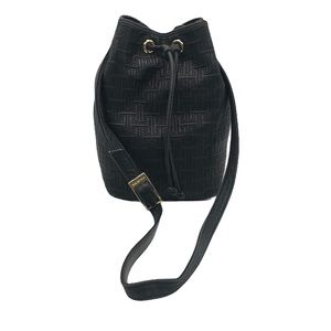 Halston Black Leather Bucket Bag